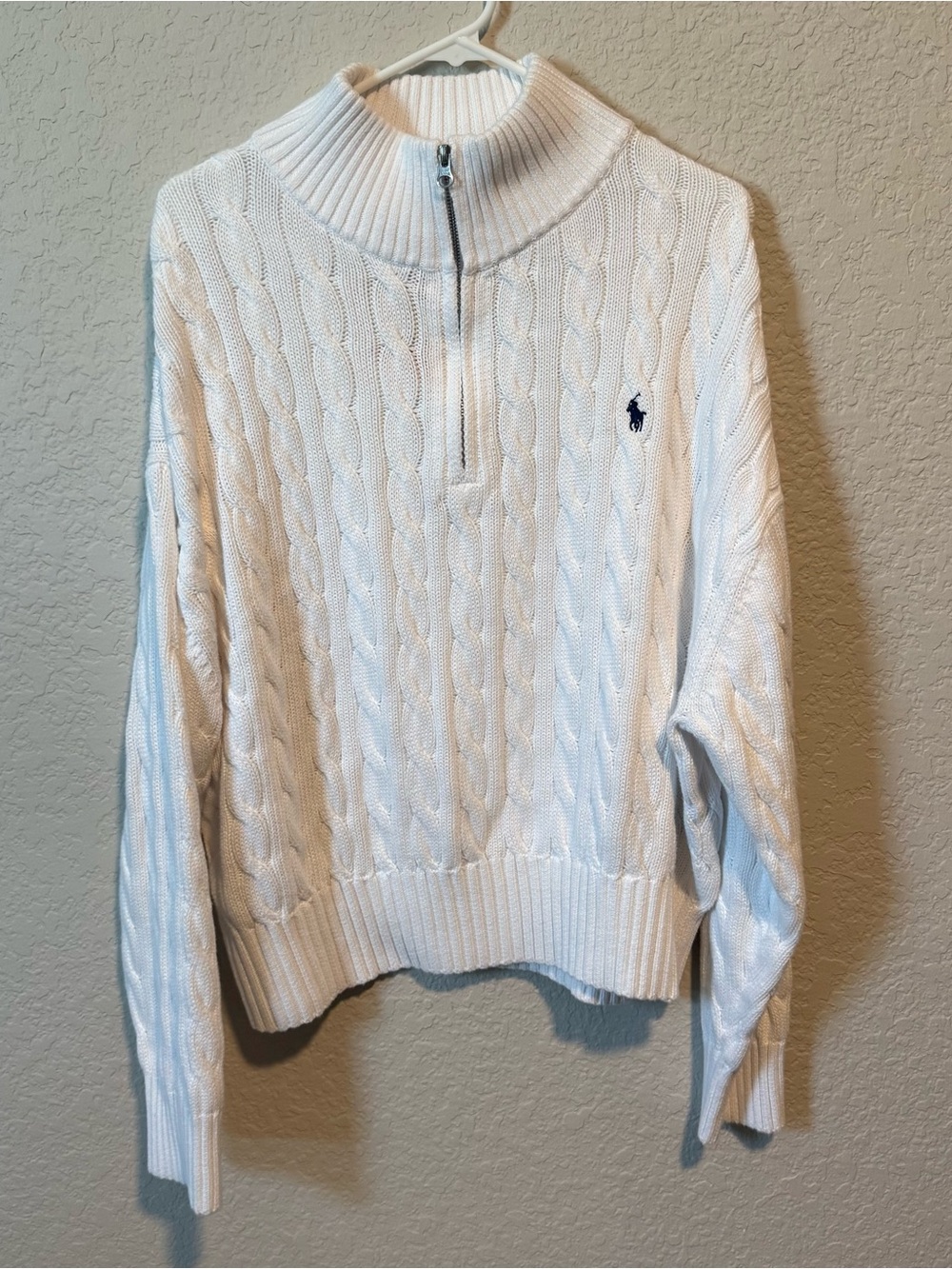 Ralph Lauren Cable-Knit Cotton Quarter-Zip Sweater in White Size XXL NWT